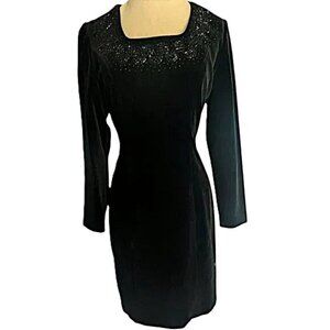 Vintage Whimsigoth Laura‎ Ashley Velvet Beaded Embroidered Dress Witchy Evening